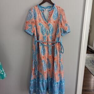 Women's Crown & Ivy Orange Turquoise Dress 12 Maxi